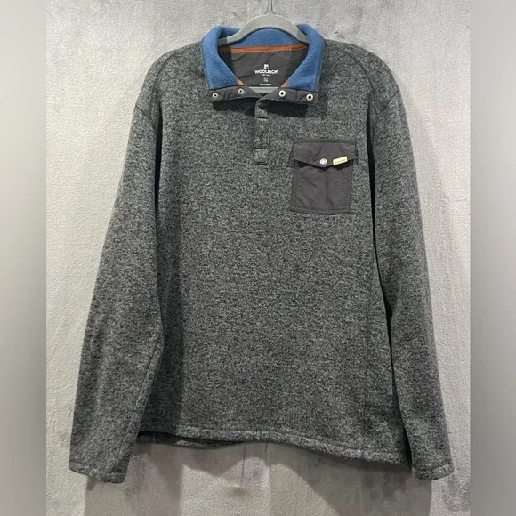 Woolrich Pull Over Quarter Top Button Jacket Fleece Gray Long Sleeve Mens Sz XL - Picture 1 of 7